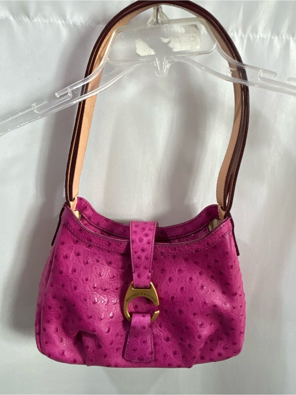 Dooney & Bourke Fuchsia Ostrich Derby Shoulder Bag with Gold Hardware